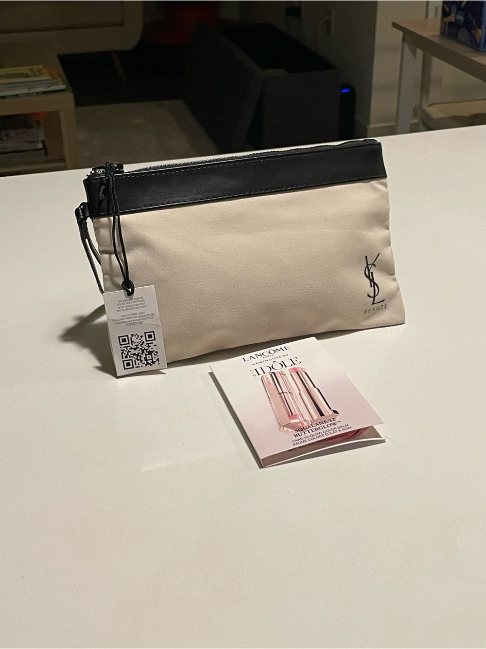 Yves Saint Laurent Beauty Cream and Black Zip Cosmetic Pouch